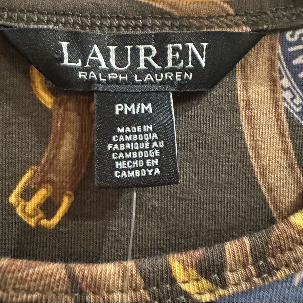 NWT LAUREN RALPH LAUREN Belting-Print Long-Sleeve Cotton Tee Size PM - Picture 5 of 13